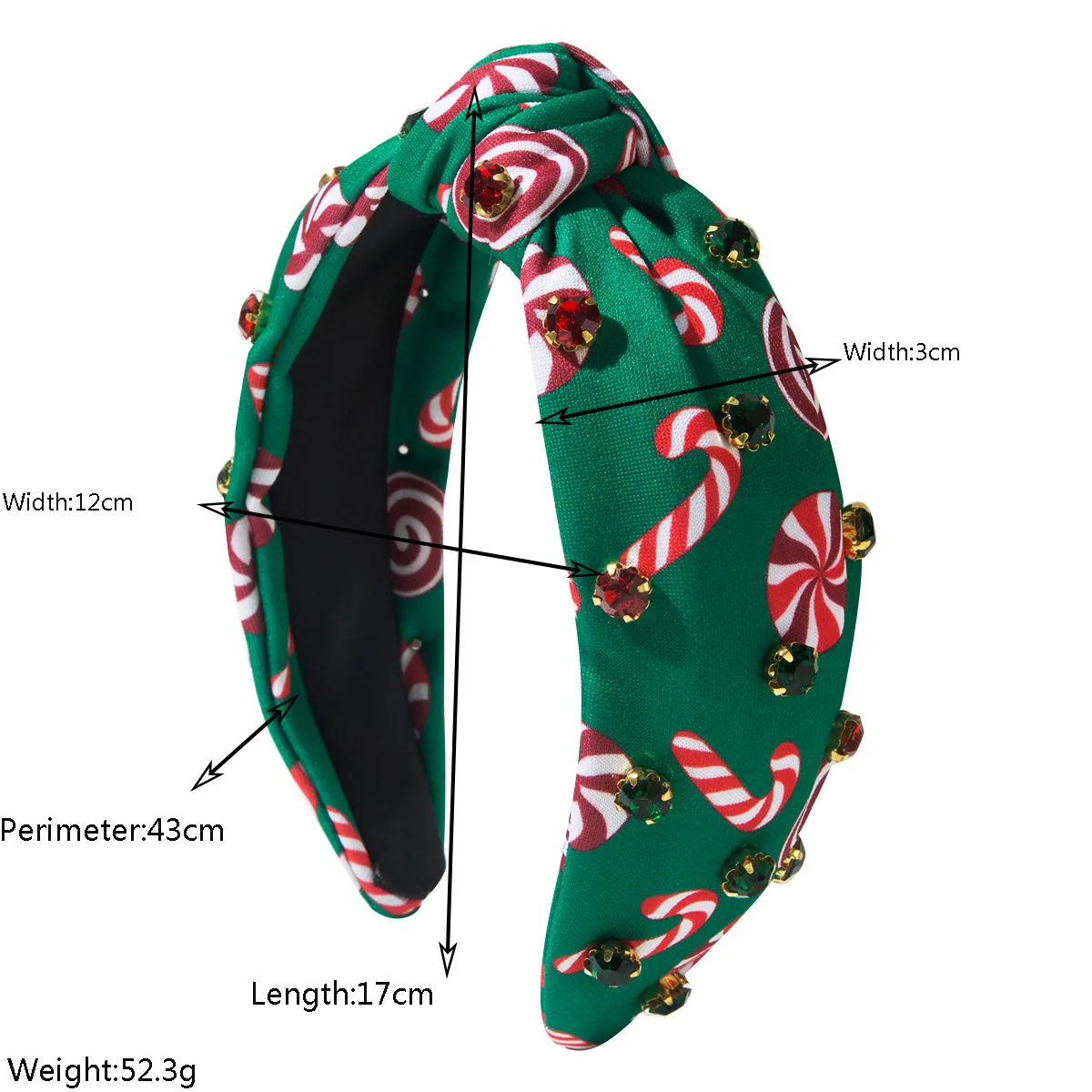 New Trendy Fashion Simple Windmill Cane Print Rhinestone Christmas Headband Hair Accessory for Women