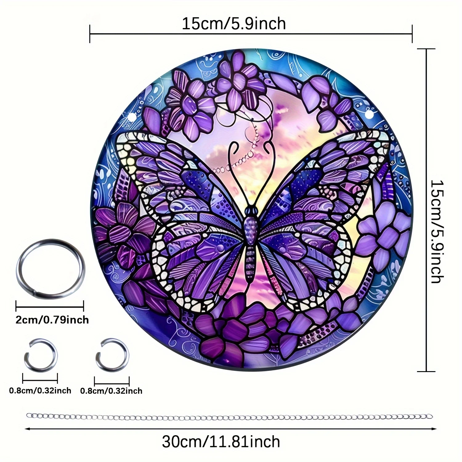 1pc Butterfly Suncatcher Stained Window Hanging Acrylic Round Wreath Sign Yard Garden Home Room Decoration