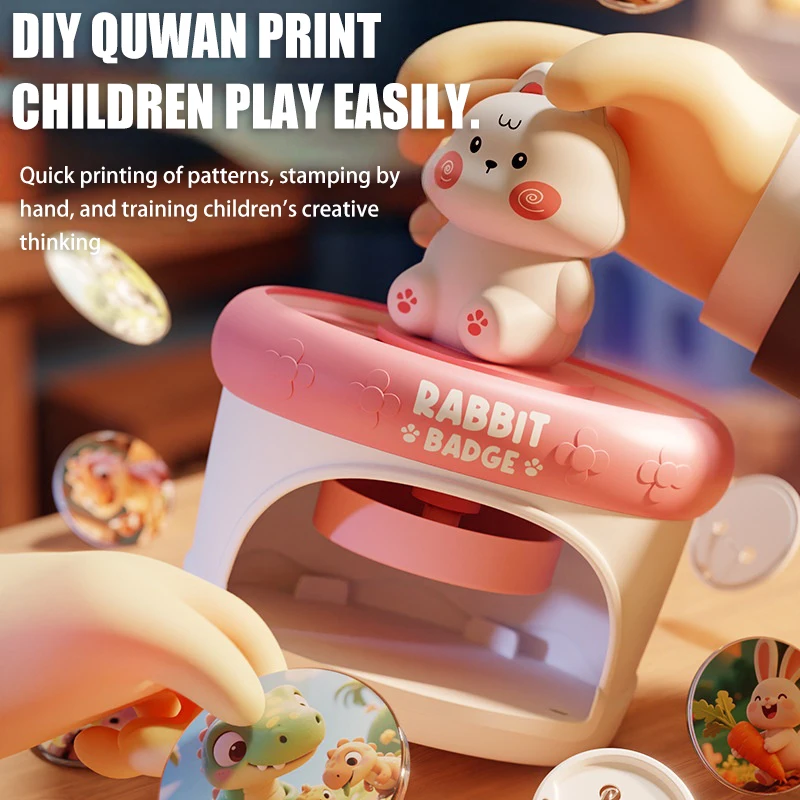 Children Cartoon Badge Making Machine DIY Craft Toys Creative Mini Hand-hold Press Badge Fun Educational Toy Gifts for Boys Girl