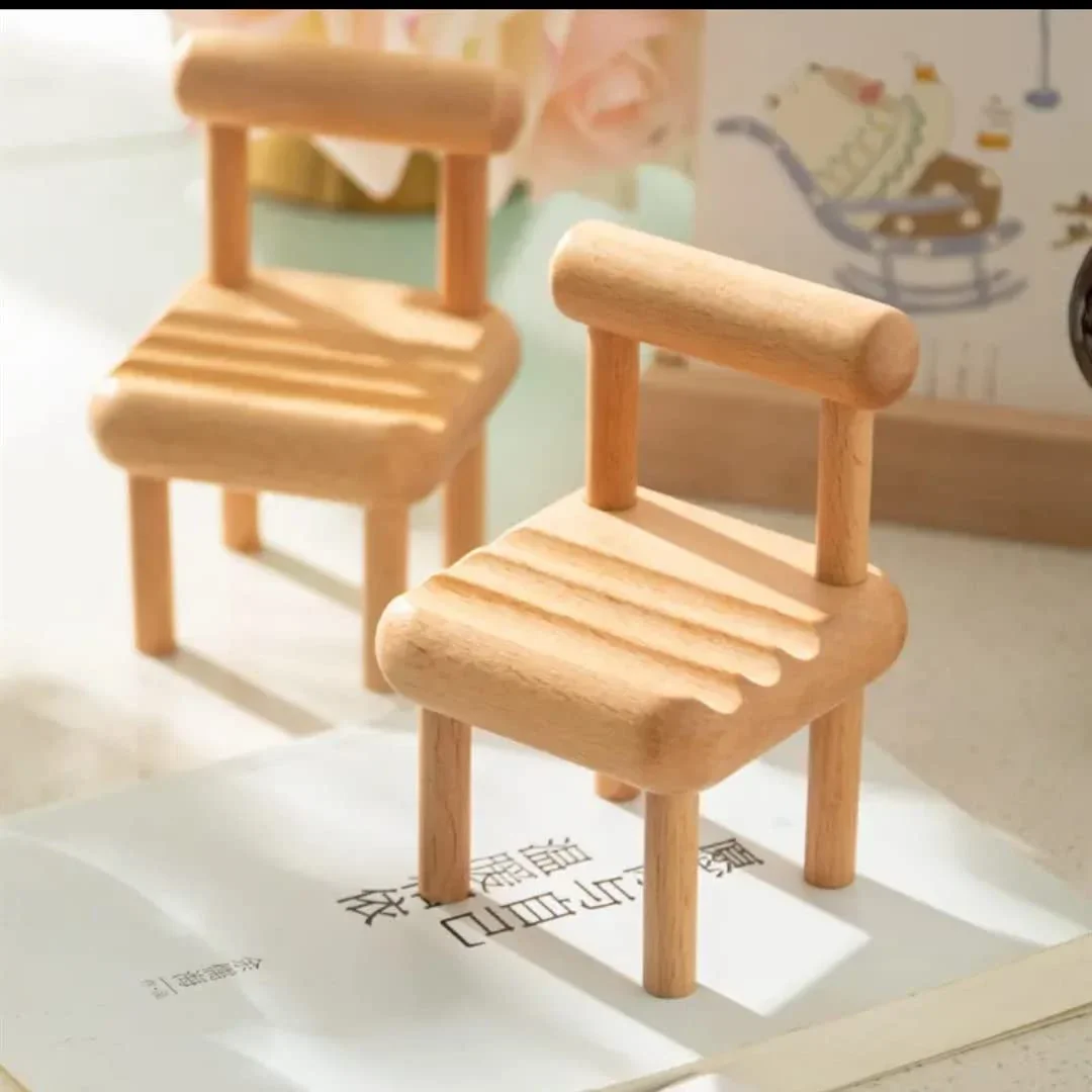 Desk Mini Chair Solid Color Wood Phone Holder Multi-Angle Universal Mobile Lazy Bracket for Mobile Phone