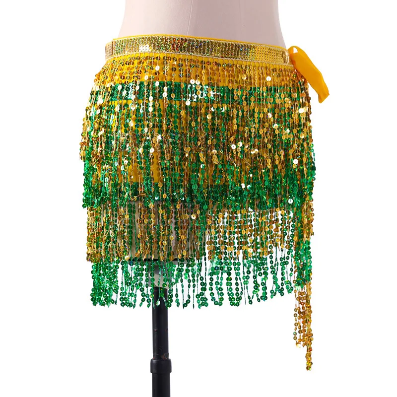 Boho Pailletten Kwastje Heup Sjaal Riem Danser Performance Podium Mini Rok Rave Party Sprankelende Franje Festivalkleding Sexy