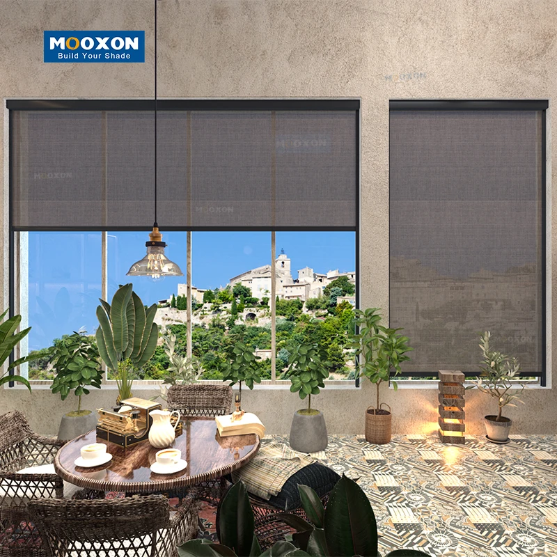 High Quality Outdoor Zip Screen Blinds Motorized Waterproof Sun Shading Blackout Thermal Insulation Blinds for Pergola