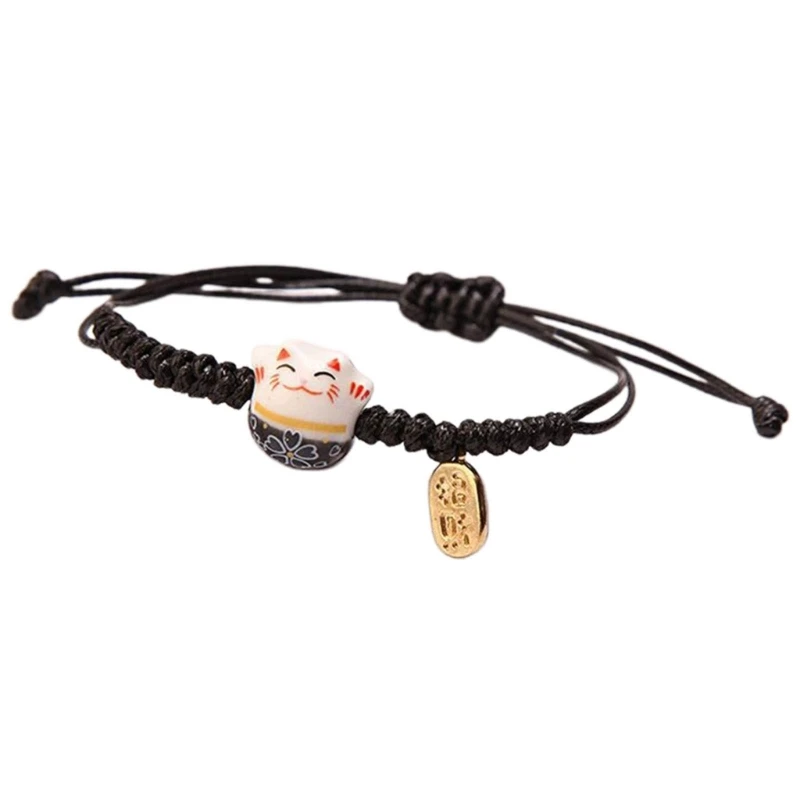 

Maneki Neko Charm Bracelet Ceramic Lucky Pendant Wrist Chain String Bracelet
