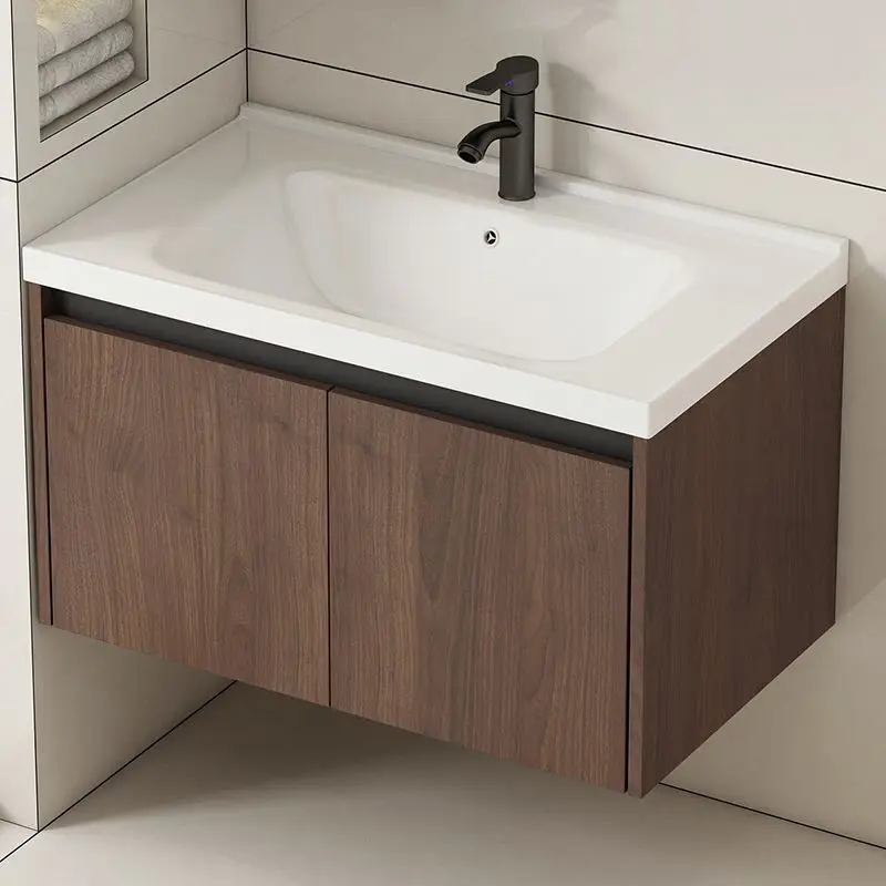 80cm Modern Bathroom Vanity Cabinet with Ceramic Sink, Wall Mounted Space Saving Bathroom Cupboard, Waterproof Floating Vanity