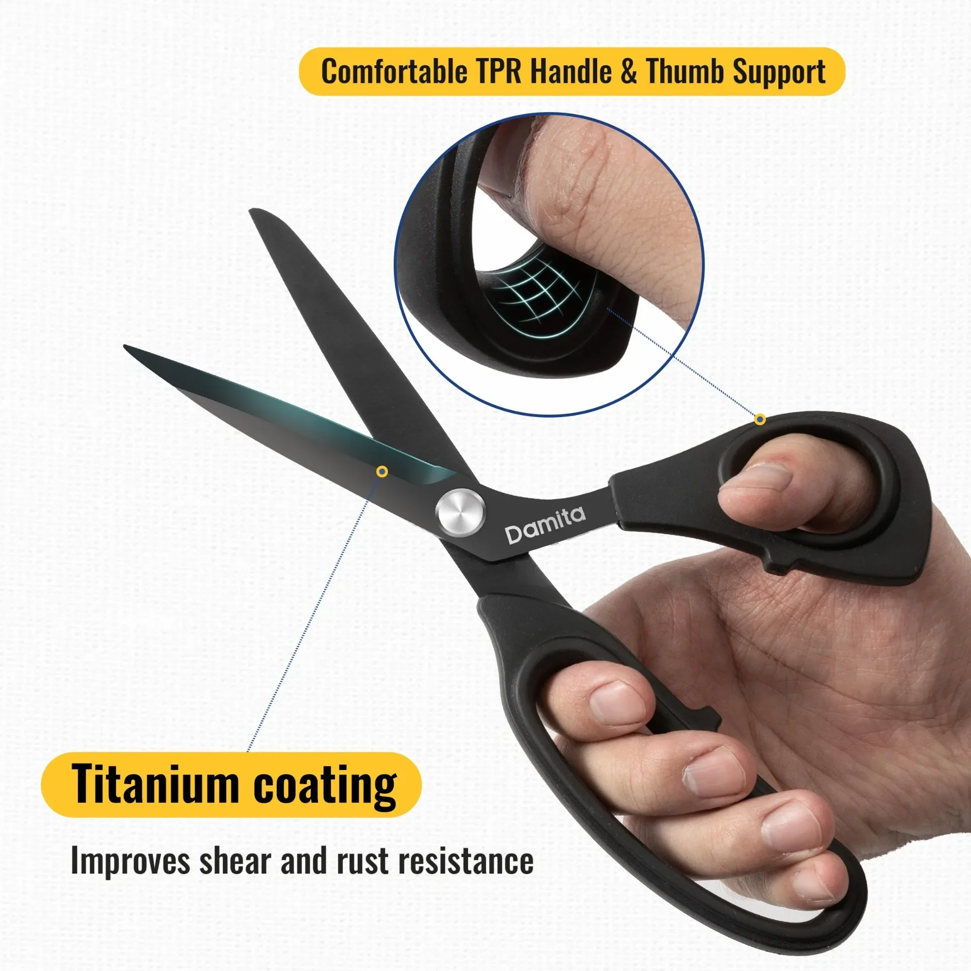 Damita 8.5" Fabric Cutting Scissors, Black Titanium Coating Premium Forged Utility Scissors,2 Pcs craft scissors