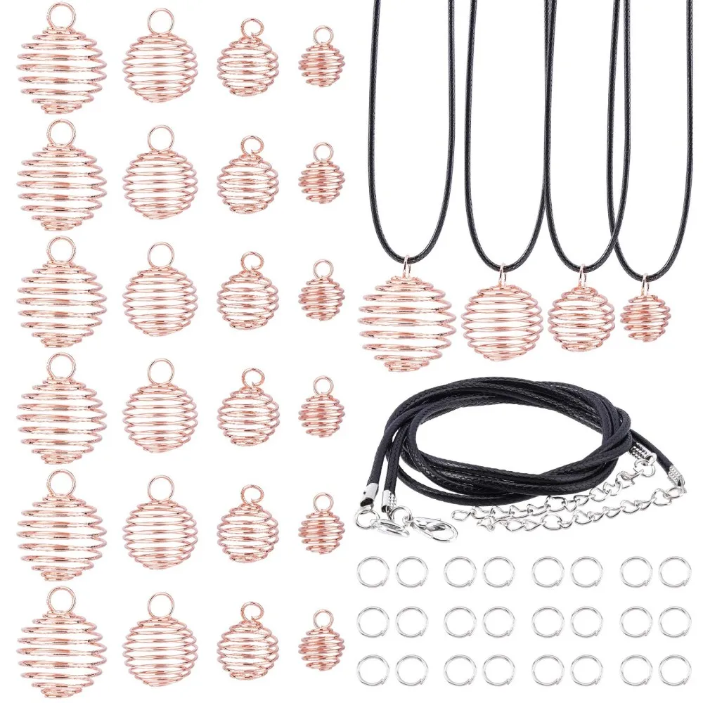 

DIY Spring Ball Charm Bracelet Making Kits Including 24Pcs 4 Style Iron Pendants 24Pcs Imitation Leather Cord 50Pcs