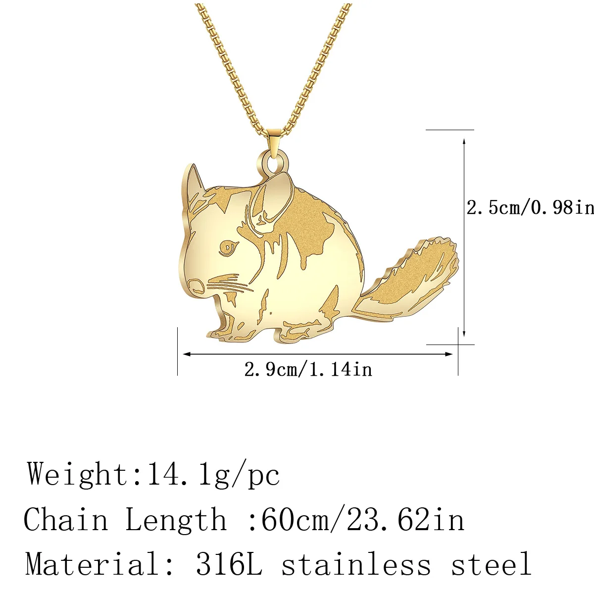 Kinitial Cute Chinchilla Pendant Men Stainless Steel Mouse Animal Charm Necklace Women Men Jewelry