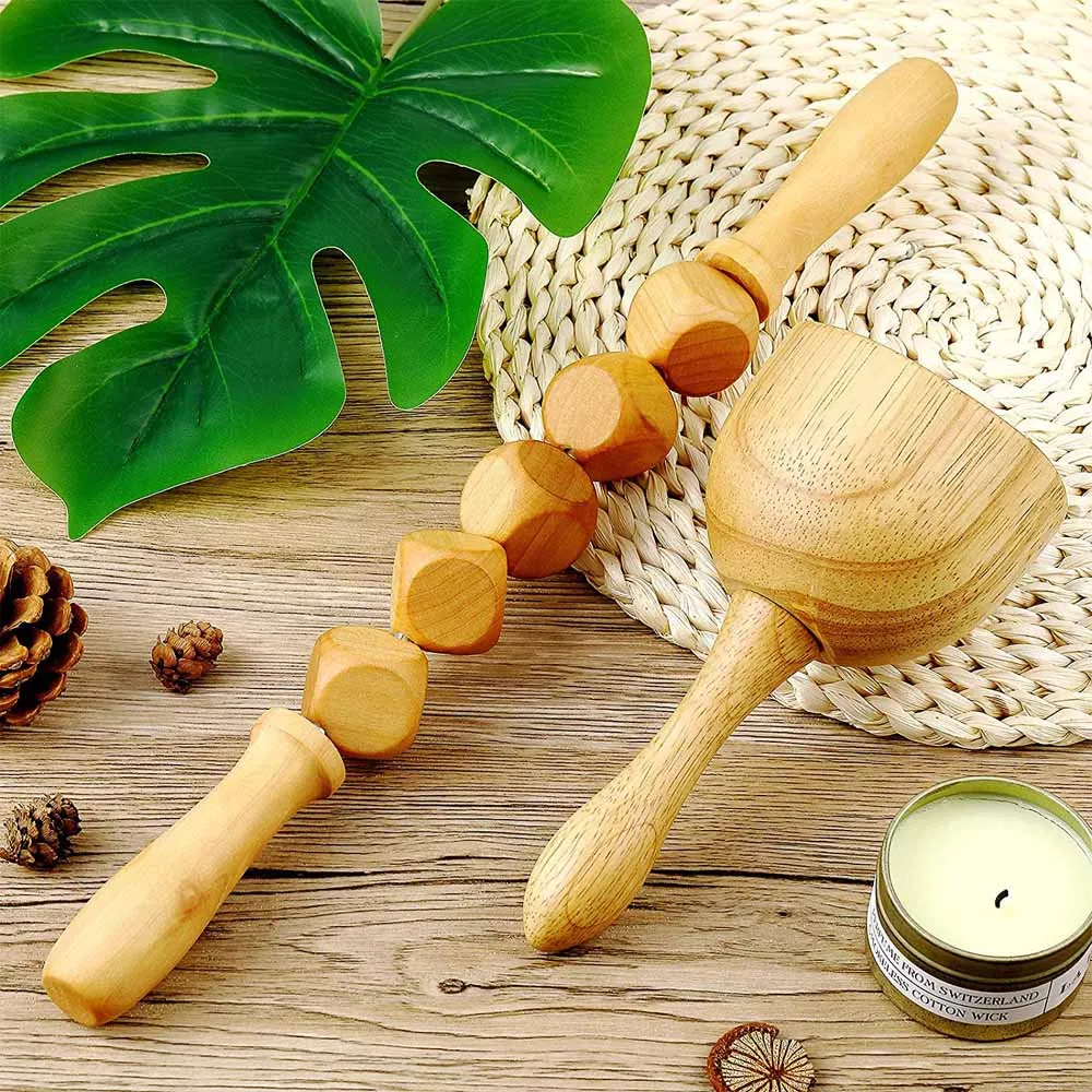 2Pcs/Set Wood Massage Tool Cup and Wood Roller for Cellulite for Scraping Promote Blood Circulation and Relieve Muscle Soreness