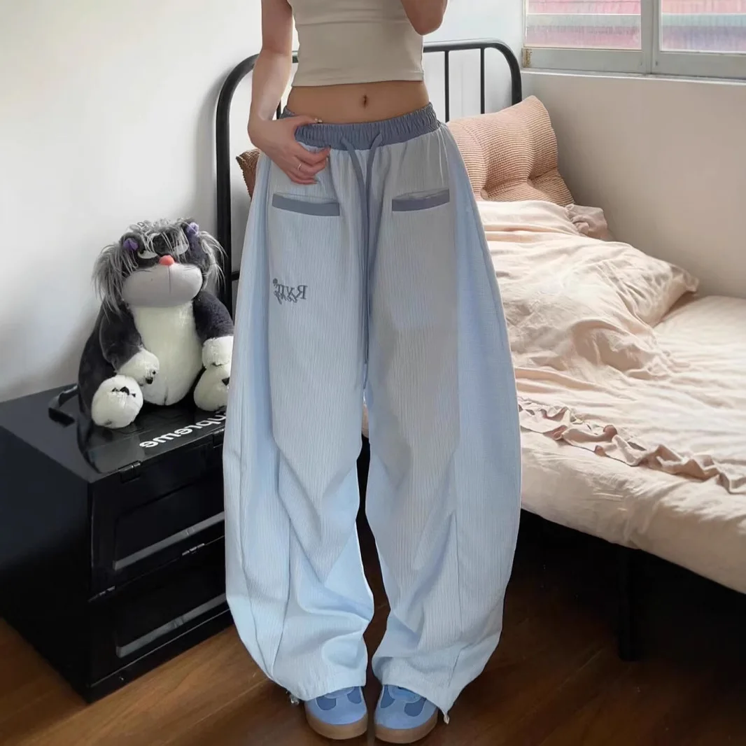 American Street Striped Curved Knife Pants Women's Summer New Style Slimming Loose Wide Leg Pants