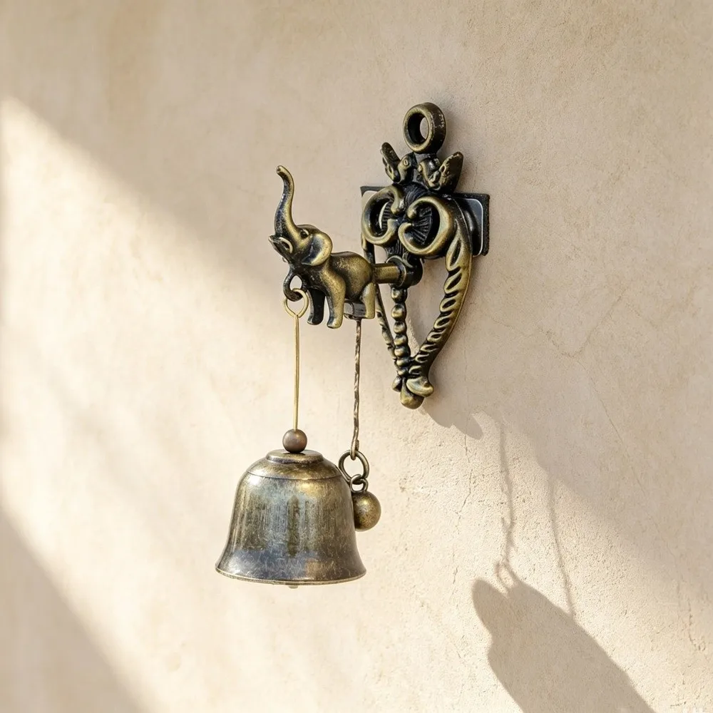 Strong Metal Vintage Metal Doorbell 4.53x 2.76in Animal Figure Elephant Bell Small Size Wall Mounted Shopkeeper Bell Garden