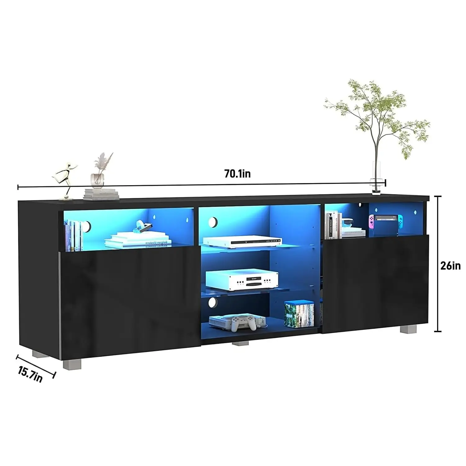 LED TV Stand 75/80 inch, Modern High Glossy Media Console with Drawer & LED Lights, Living Game Bedroom, Customized