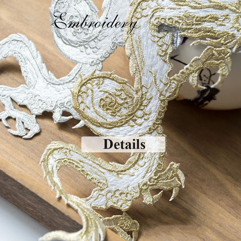 24CM Length Golden Silver Dragon Costume Adhesive Patch Costume National Decoration Applique DIY Craft Iron On Cloth Stickers