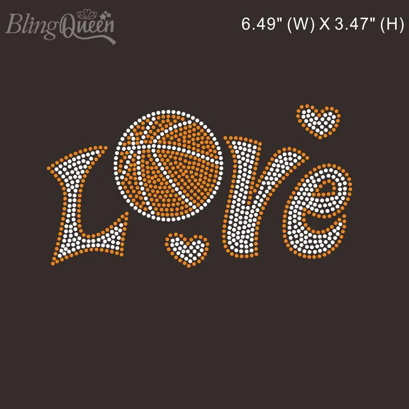 

BlingQueen-Iron on Rhinestone Transfers, Love, Basketball Design, Custom Orders are Welcome, Hot Fix, 25Pcs Lot