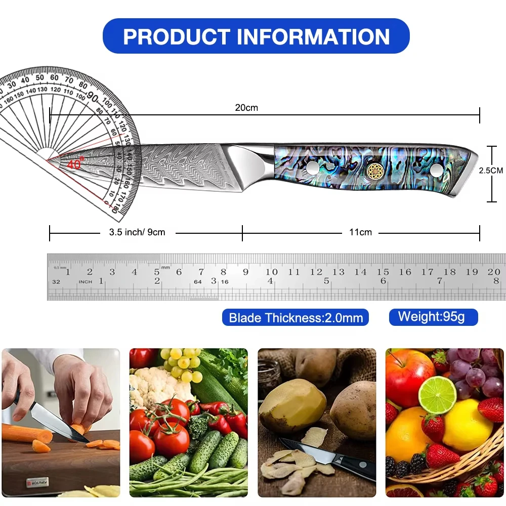 Luxury Abalone Handle 3.5-Inch Fruit Knife 67-Layer Damascus Steel Sharp and Durable Kitchen Knife Birthday Gift Homeware