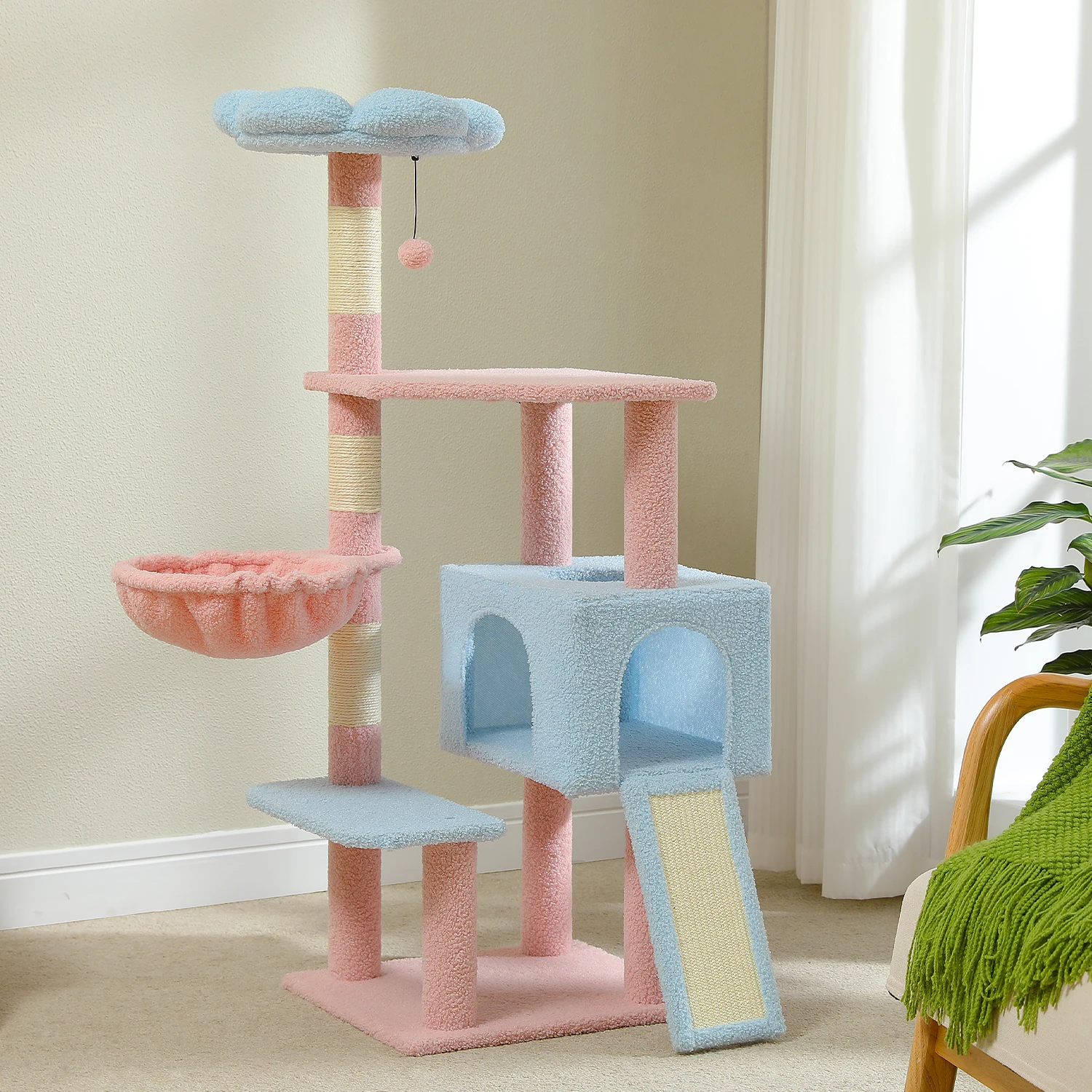 Flower Cat Tree, Multi-Level Cat Tower with Sisal Scratching Posts, Hammock, Ramp, Top Perch, Cat Condo for Indoor, Kitten Toys