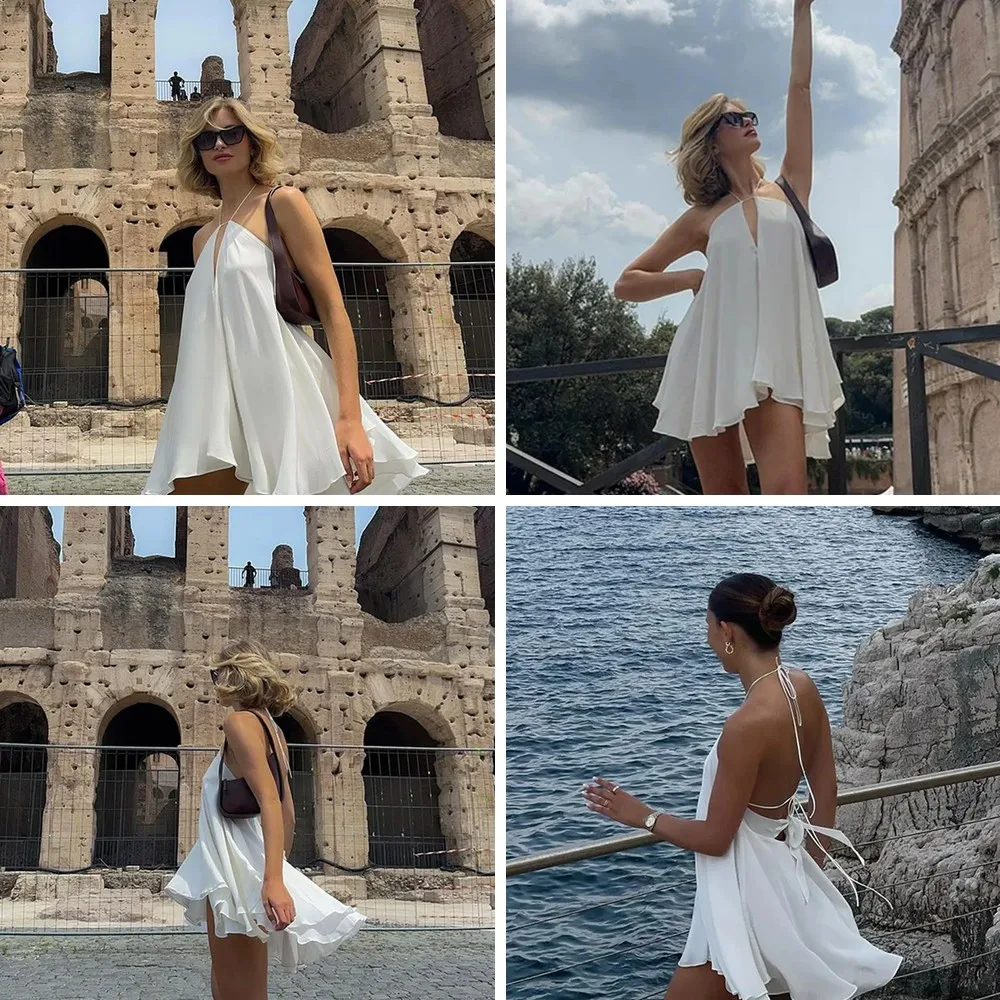 

Summer Chic Ruffle Hem Halter Dress for Women - Sexy Backless & Off-Shoulder Beach Holiday Dress