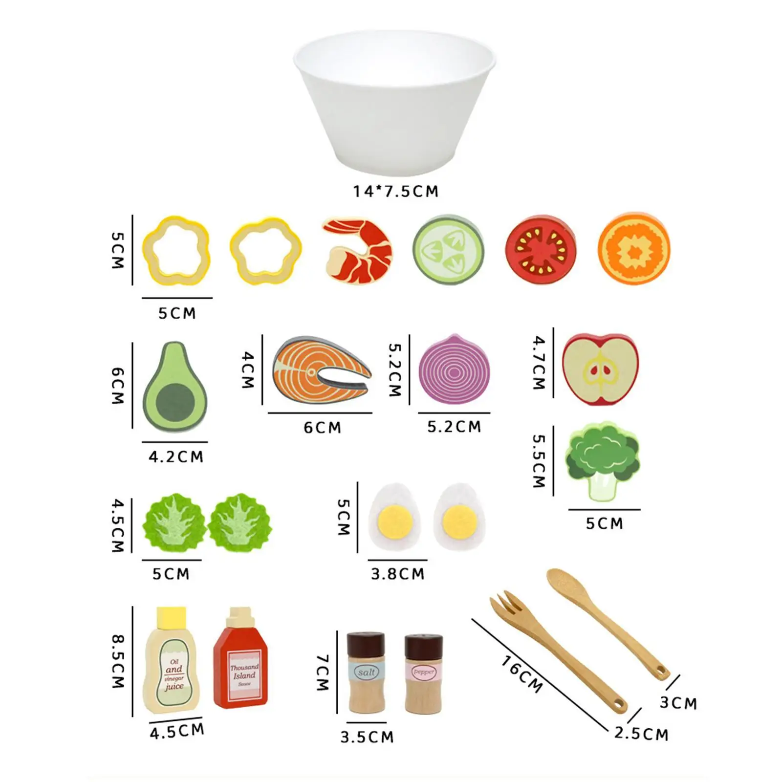 Spielsalat-Set aus Holz zum Zählen der Feinmotorik, realistisches Rollenspiel