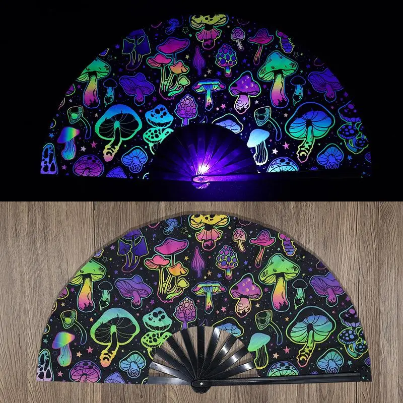 1pcs Kung Fu Fan UV Ink Printing Fluorescent Fan Bamboo Bone Folding Fan For Festival Dance Party Home Decoration view 4