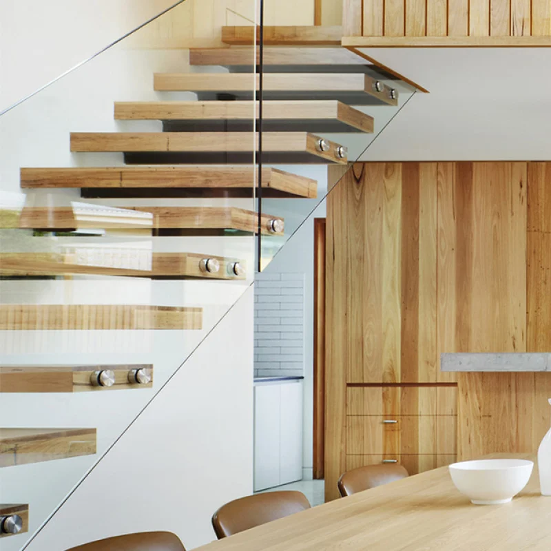 custom.Stair with Solid Wood Tread Brass Stair Rods Patch Fitting Floating Staircase