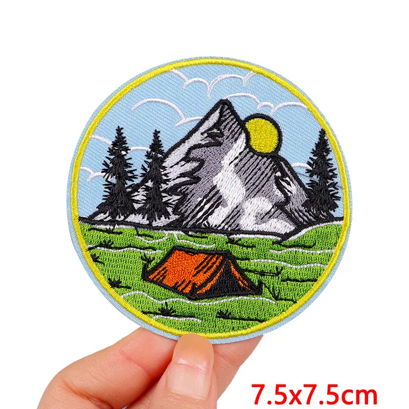 Camping/Adventure Patch Iron On Patches For Clothing Sticker Mountain Hiking Patch Outdoor Embroidery Patches On Clothes Sew DIY