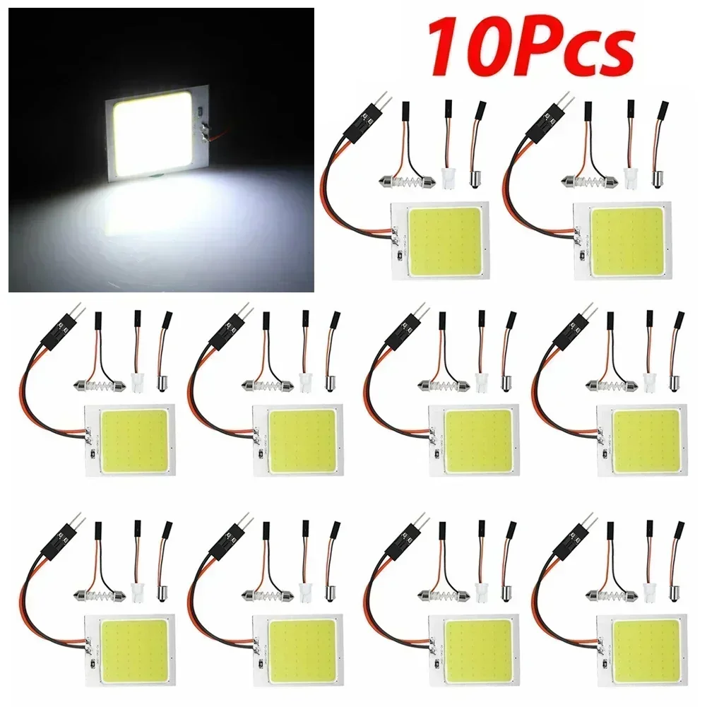 10 sztuk 48SMD COB biała lampa panelowa LED Festoon BA9S 12V 2W wnętrze samochodu kopuła mapa żarówka do czytania