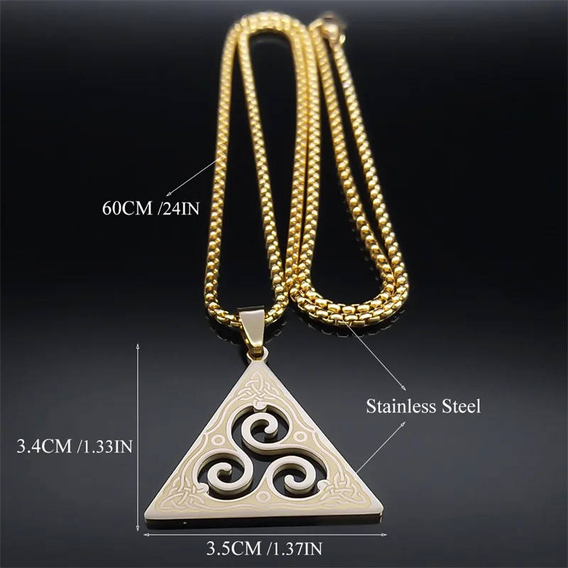 سلتيك Triskele Triskelion قلادة للنساء/الرجال الفولاذ المقاوم للصدأ الذهب اللون Triquetra الساحرة الثالوث عقدة مجوهرات bruja N8060S02
