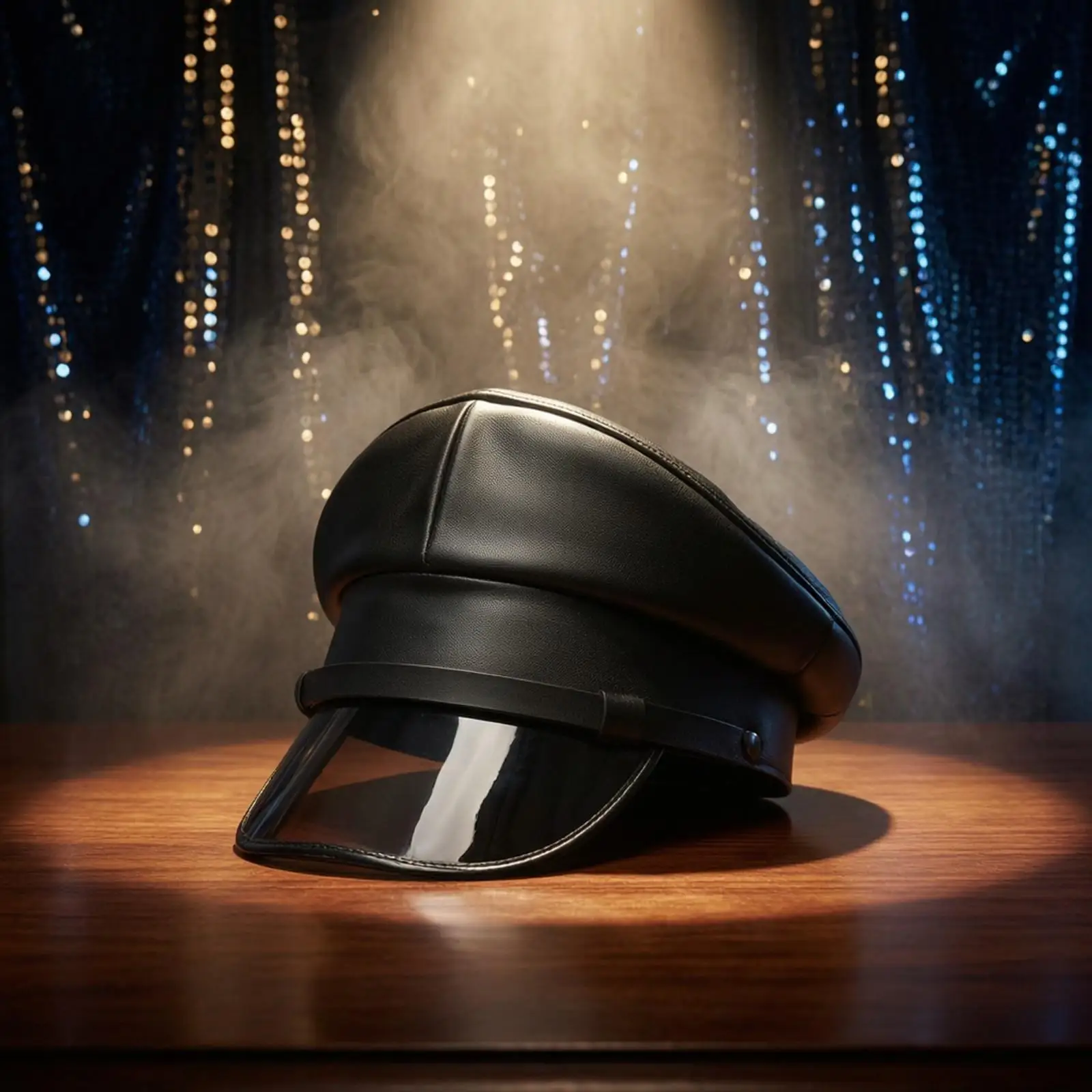Peaked Stage Performance Hat PU Leather Rounded Crown Decorative Band Costume Accessory for Webcasting Events