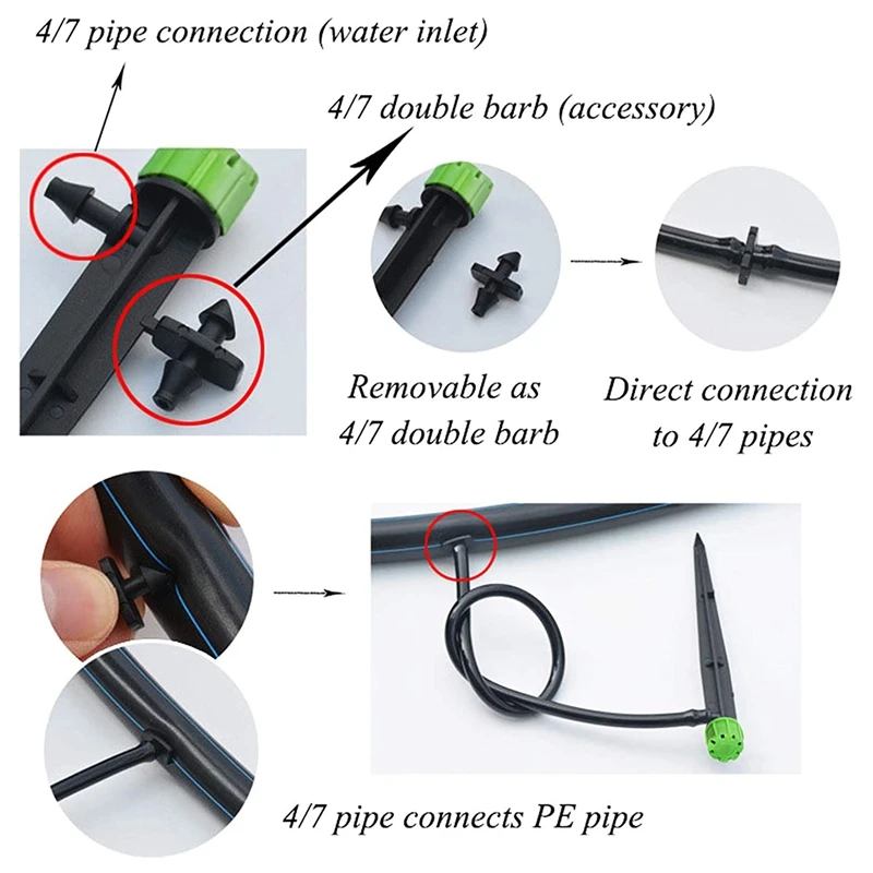 

60 Pieces 360 Degree Adjustable Irrigation Drippers With Barbed Connector For 4/7 MM Tube, Water Flow Irrigation System