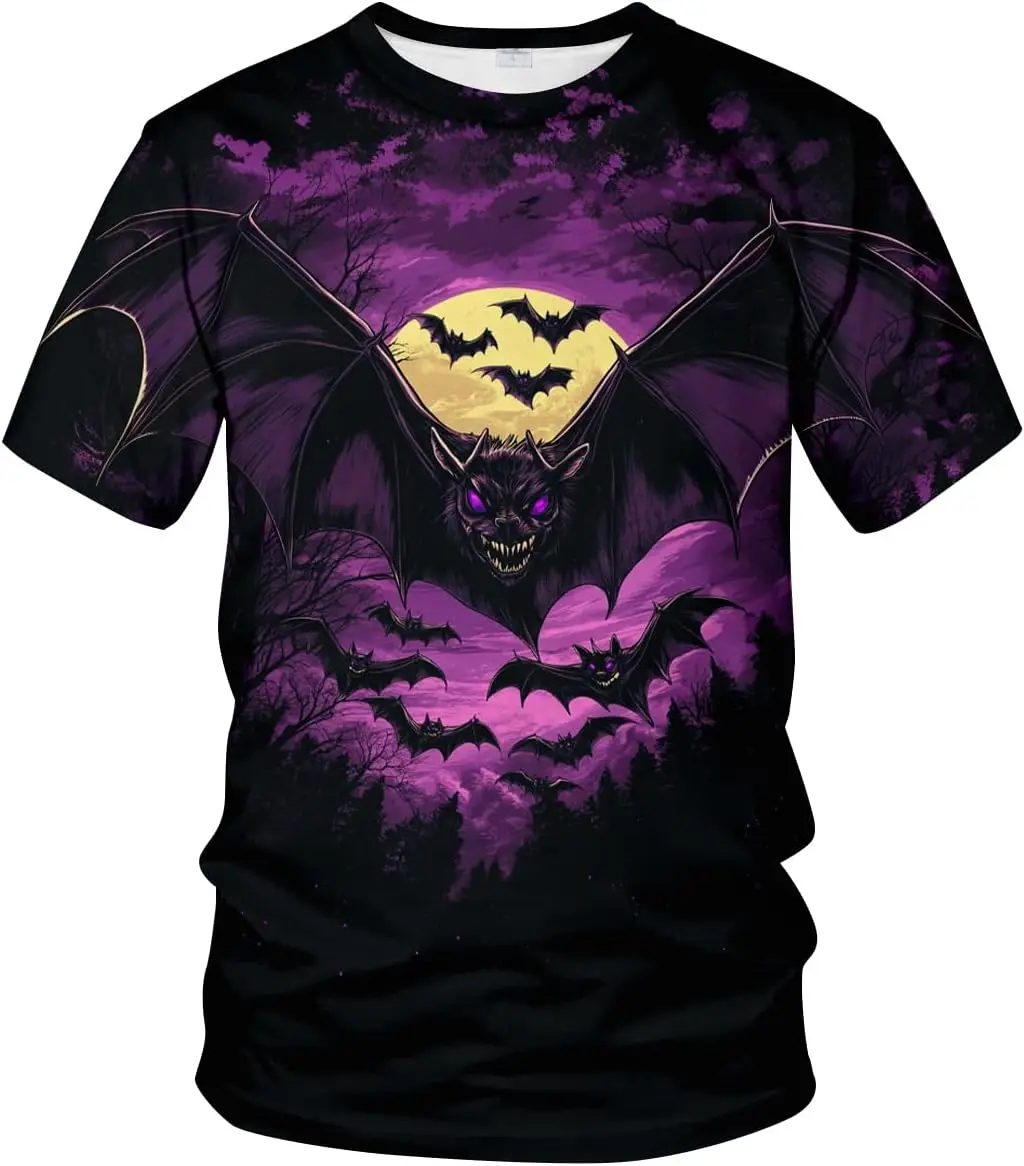 

Cartoon Bat Pattern Men's T-Shirts Gothic Horror Graphic Personality Design Short Sleeve Tees Loose Breathable Daily Casual Tops
