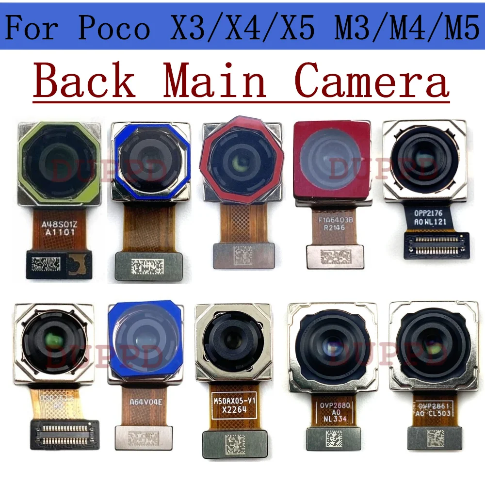 Rear Camera For Xiaomi Poco X3 GT Pro X4 GT M5 M4 M3 X5 Pro 5G Back Facing Main Backside Camera Module Flex Repair Spare Parts