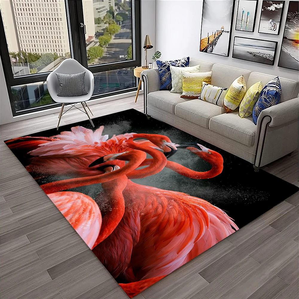 Pink Flamingo Bird Rainforest Cartoon Carpet Rug for Home Living Room Bedroom Sofa Doormat Decor,kid Area Rug Non-slip Floor Mat