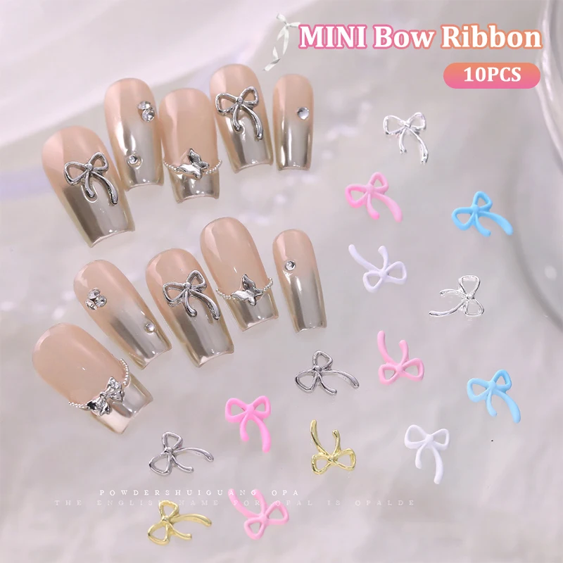 10 Stuks Korea Kawaii Strik Lint Nail Art Scheert Metalen Schattige Kleurrijke Strik Lint Nail Art Decoratie