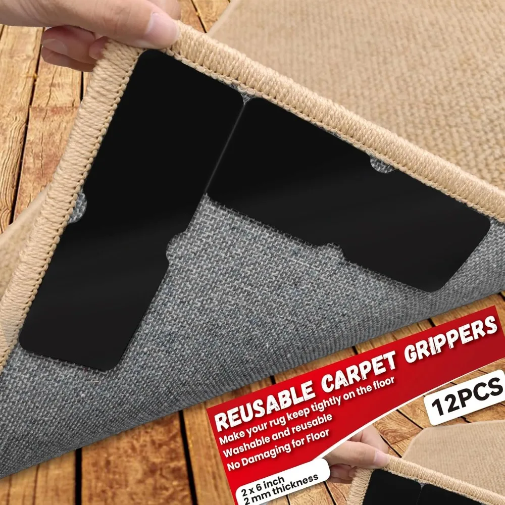 Carpet non-slip gripper, reusable and washable double-sided carpet tape pads, strong adhesive gripper for area carpets