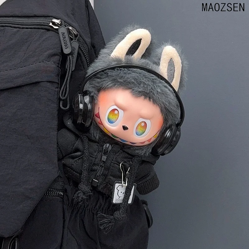 Labubu baby clothes - first second and third generation doll outfits black sweatshirt pants shoes set of outfits standing