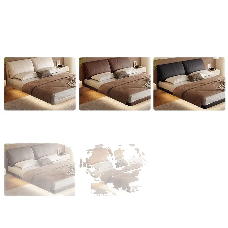 Elephant ears, suspension, leather bed, modern minimalist master bedroom, double bed