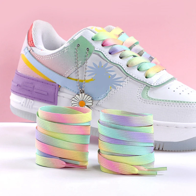 1 Pair Rainbow Flat Shoelaces, Gradient Print Colorful Shoe Laces for Canvas Sneakers, Casual Unisex Replacement Laces