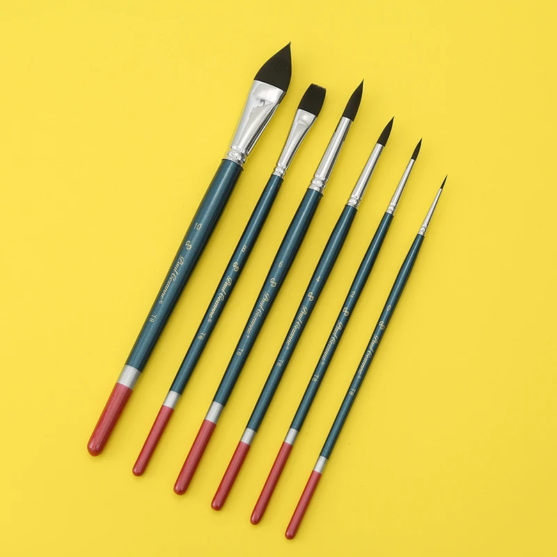 Flat, round pointed, cat tongue mixed hair set gouache watercolor acrylic oil paintbrush for beginner art students