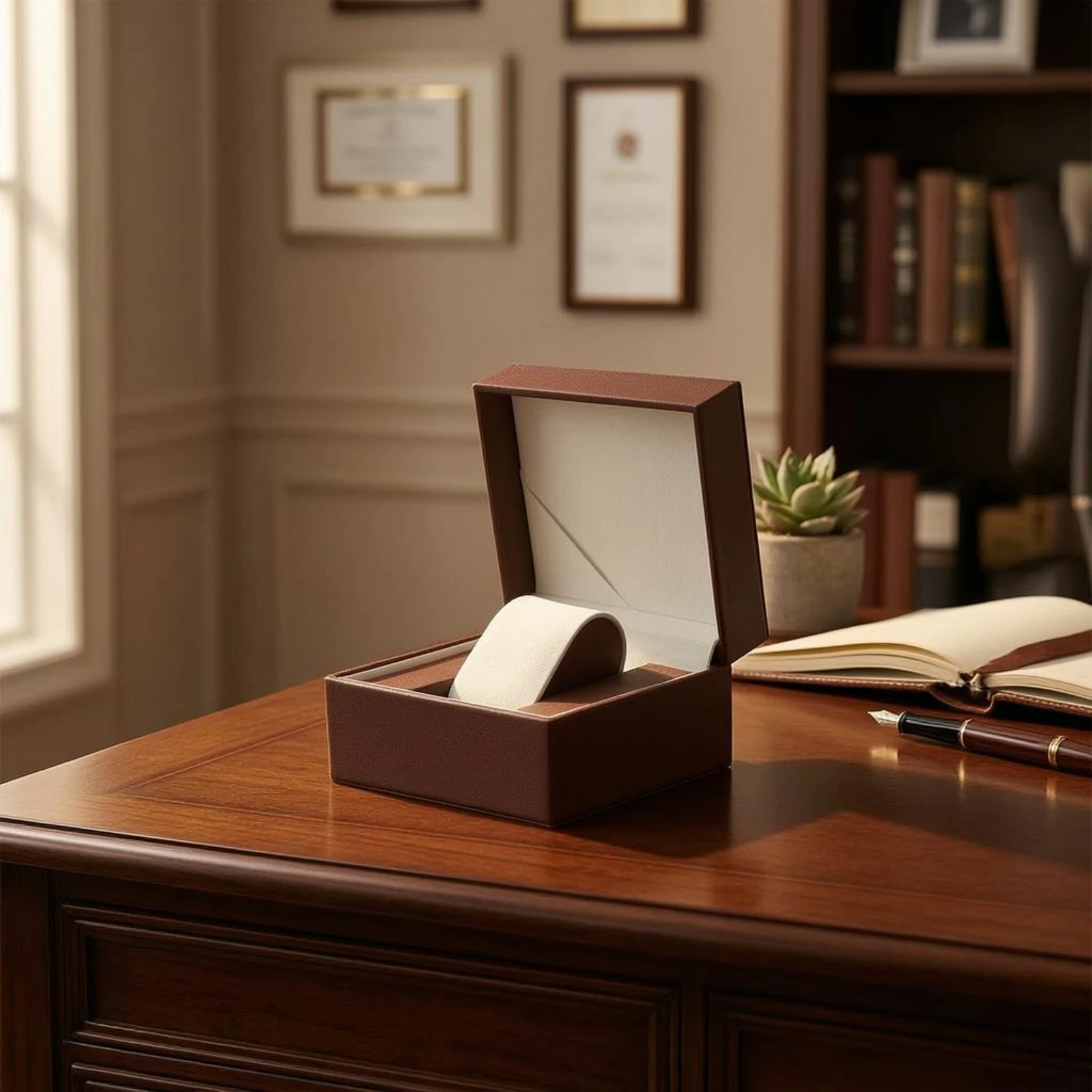 Flip-Top Watch Box Lambskin Texture PU Leather Watch Box Timepiece Holder Gift Packaging Accessory Organizer Removable Pillow