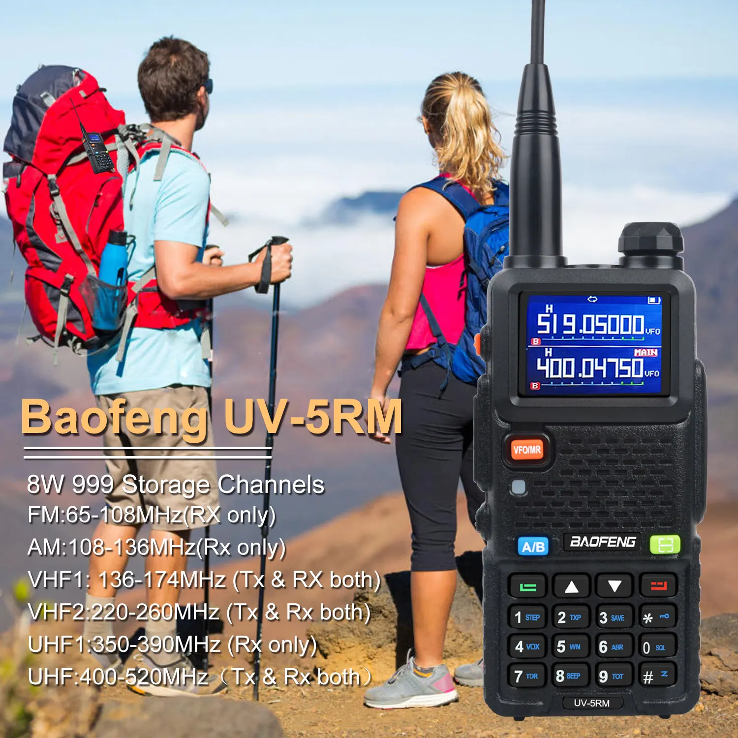 Baofeng UV-5RM 8W 999Ch Air Band FM متعدد الموجات لاسلكي تخاطب مفتاح واحد تردد نسخة تشويش إذاعي Vox Type-C شحن راديو اتجاهين #1
