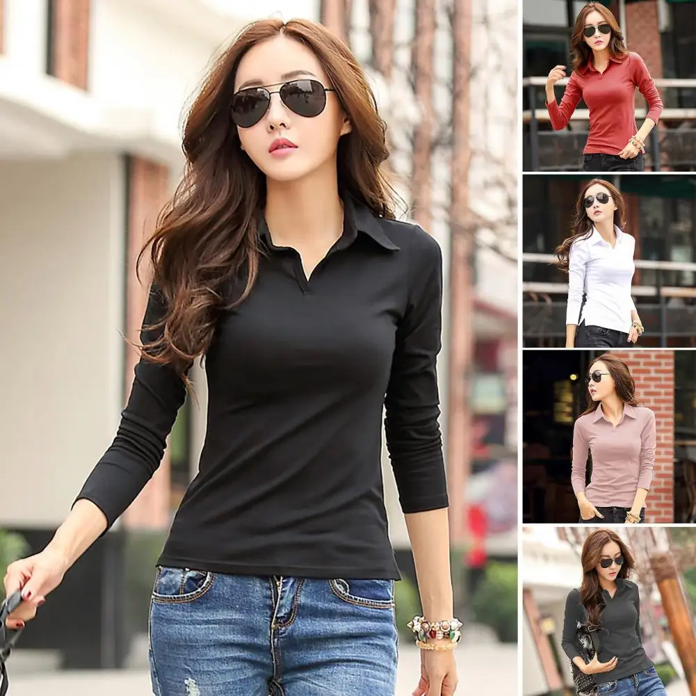 

Women Tops Long Sleeve Shirt Women’s Lapel Long Sleeve Tops Slim Fit Pullover Shirts Soft Stretchy Blouses for Work Party Date