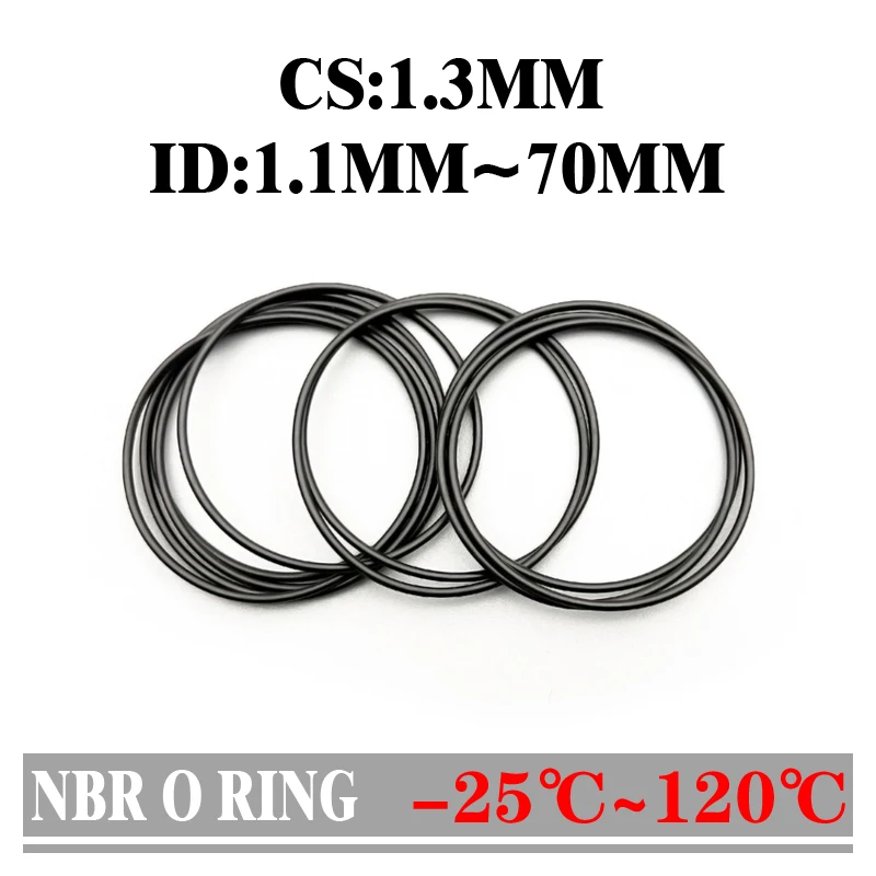 50pcs Black O Ring Gaskets CS 1.3mm ID 1.1mm~70mm NBR Automobile Nitrile Rubber Round O Type Corrosion Oil Resistant Seal Washer