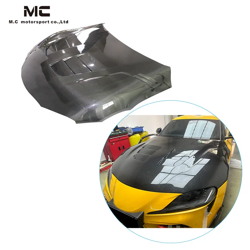 

Для Toyota SUPRA A90 A91 передний капот из настоящего углеродного волокна, крышка двигателя из углеродного волокна, капот в стиле TS