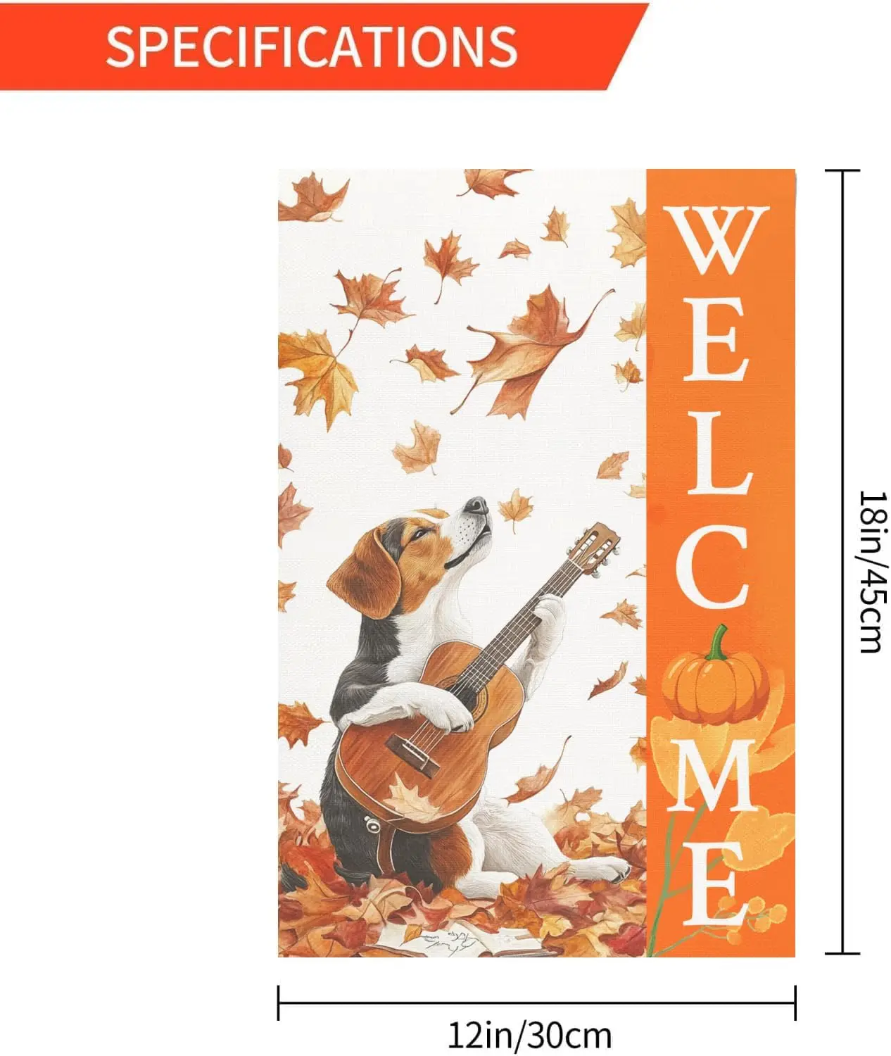 Welcome Beagle Playing Guitar Garden Flag 12x18 Inch Double Sided, Fall Maple leaf Dog Yard Flags for Seasonal Thanksgiving  SSL