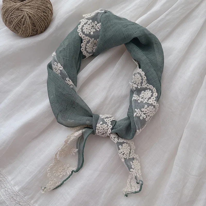 

Нежный кружевной льняной шарф для женщин, японский фотошарф в стиле дофамин, шарф в стиле пэчворк, с художественным дизайном