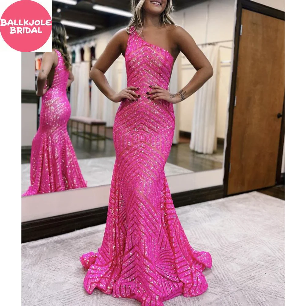 Mermaid Unique One Shoulder Sequins Prom Dress