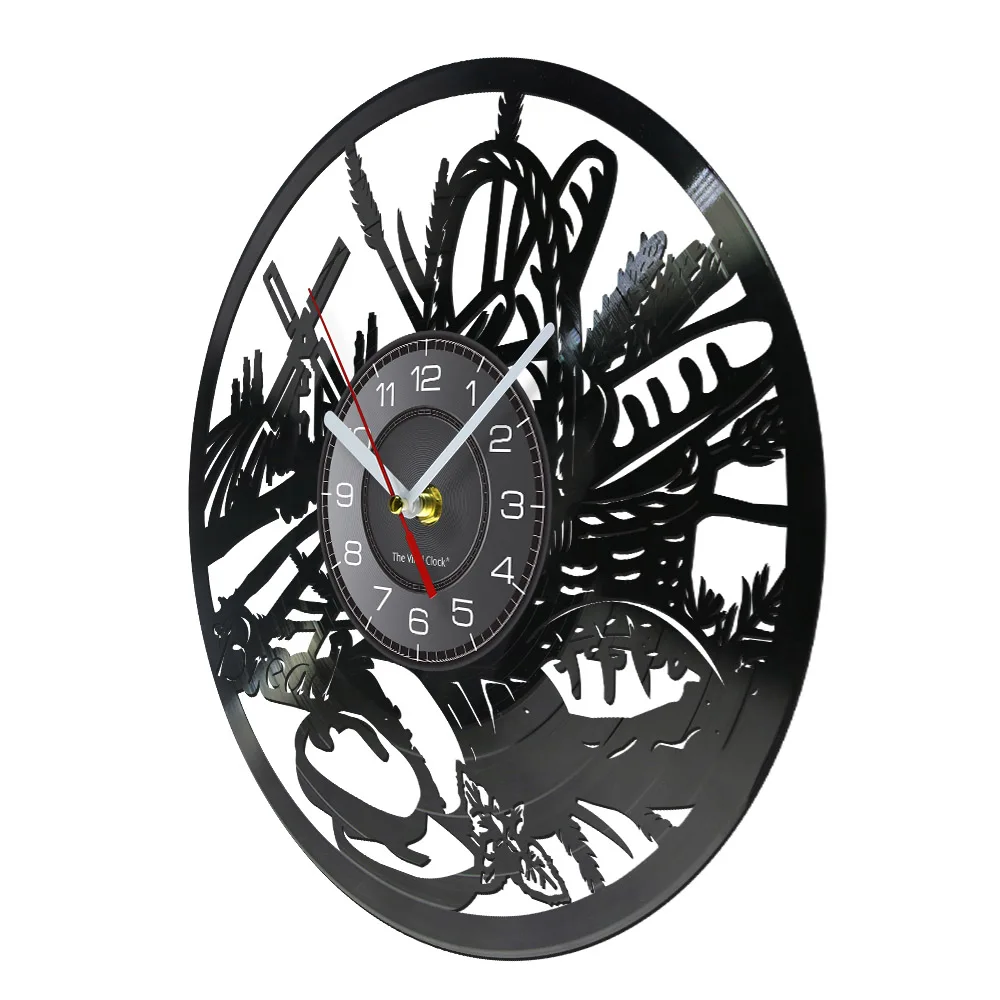 Bread Wheat Wall Art Wall Clock Bakery Sign Wall Decor Pastry Vinyl Record Wall Clock Kitchen Decorative Clock Modern Design