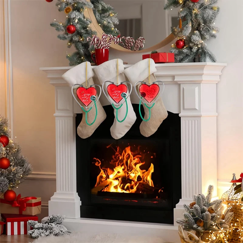 2 uds decoración colgante de corazón, cuidado del estetoscopio del corazón, decoración del estetoscopio del corazón amor colgante de Navidad regalo fácil de instalar