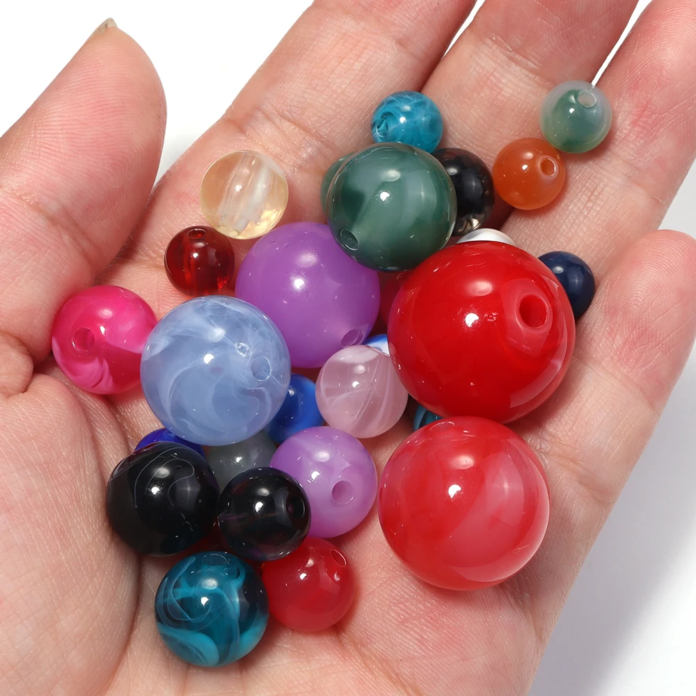 10-100 Stück 8-20mm Zweifarbige Runde Acrylperlen mit Wolken-Effekt Lose Abstandsperlen für Schmuckherstellung DIY Armband Halskette Zubehör – Detail 4