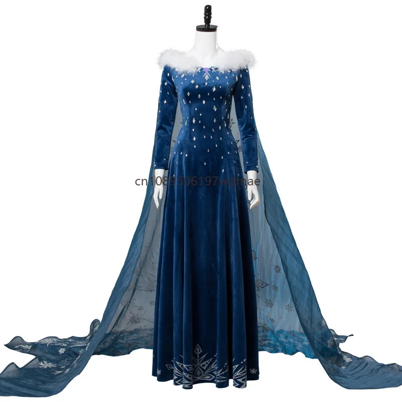 

Queen Anime Princess Cosplay Fur Collar Costume Blue Suit Carnival Party Women Girl Ball Dress Up Stage Outifts