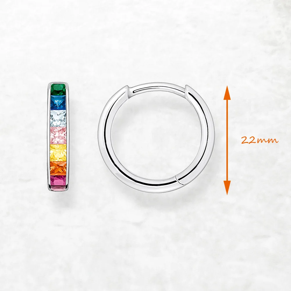 Rainbow Colours Stone Hoop Earrings Creole Europe Glam Fine Jewerly For Women Bohemia Gift In Real 925 Sterling Silver